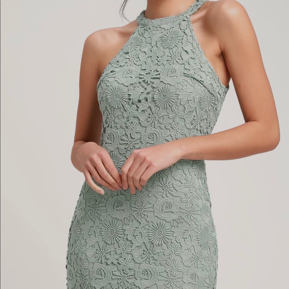 Lulus Sage Green Lace Mini Dress